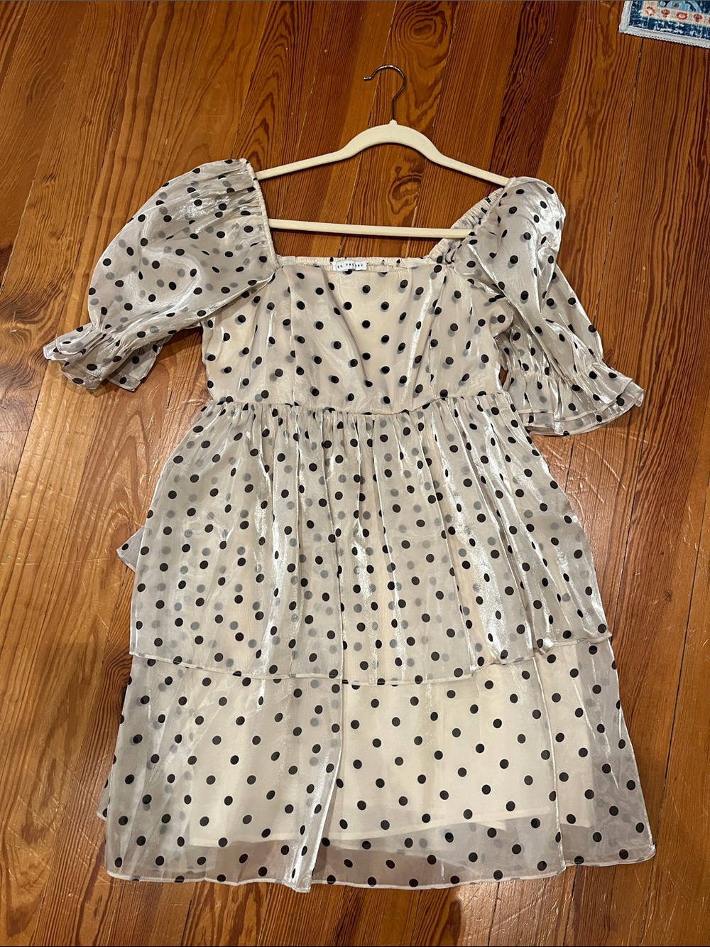 English Factory Polka Dot Puff Sleeve Dress - Black on Cream